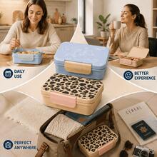 Portable Clamshell Bento Box With Compartments Lightweight Printed Lunch Container Leakproof Food Carrier For Student Worker Outdoor Daily Use - Western - View 4