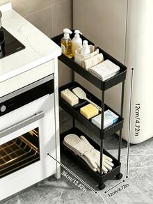 2/3/4-Tier Portable Storage Cart, Suitable For Narrow Spaces, 13cm Wide, Hollow Drainage Design, With Movable Casters And Drainage Mesh, Metal Tube Mobile Kitchen Storage Rack, Room Decor Storage Shelf Organizer, Kitchen Essential - Multicolor - View 5