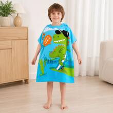 nerd hunters Kids Hooded Poncho Towel - Skateboarding Dinosaur - 彩色 - 查看 6