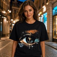 Loose Y2K Stylish Letter Print T Shirt - Casual Round Neck,Short Sleeves,Machine Washable - Suitable For Spring/Summer/Autumn,Fashion Style - 1 - 查看 1
