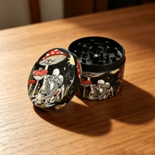 1PC Mysterious Jungle Skull Mushroom Print 4-Layer Grinder, 50MM Detachable Metal Herb Grinder, Personalized Portable Grinding Tool, Smoking Accessories - View 1