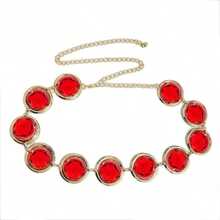 1pc Luxury Vintage Gold Alternating Ruby Textured Round Disc Expandable Waist Chain - Gold - View 3