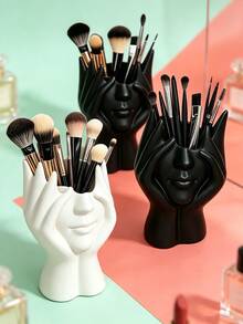 1pc Handmade Creative Human Body Art Makeup Brush Holder, Unique Human Body Art Design, Desktop Makeup Brush Storage Box, Decorative Resin Material, Handmade Desktop Or Bathroom Cosmetic Storage Box, Back To School Storage Supplies - A - View 5