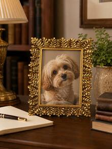 Vintage Gold Leaf Picture Frame, Single Ornate Botanical Photo Frame With Raised Branch And Foliage Border, Elegant Tabletop Display For Wedding, Family And Portrait Photos - New - View 7