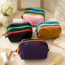 Tas Kosmetik Blok Warna yang Dipersonalisasi, Tas Organizer Kosmetik Kapasitas Besar Multi-Lapisan, Tas Perlengkapan Mandi Portabel untuk Perjalanan dengan Warna Kontras yang Modis - MultiWarna - View 9