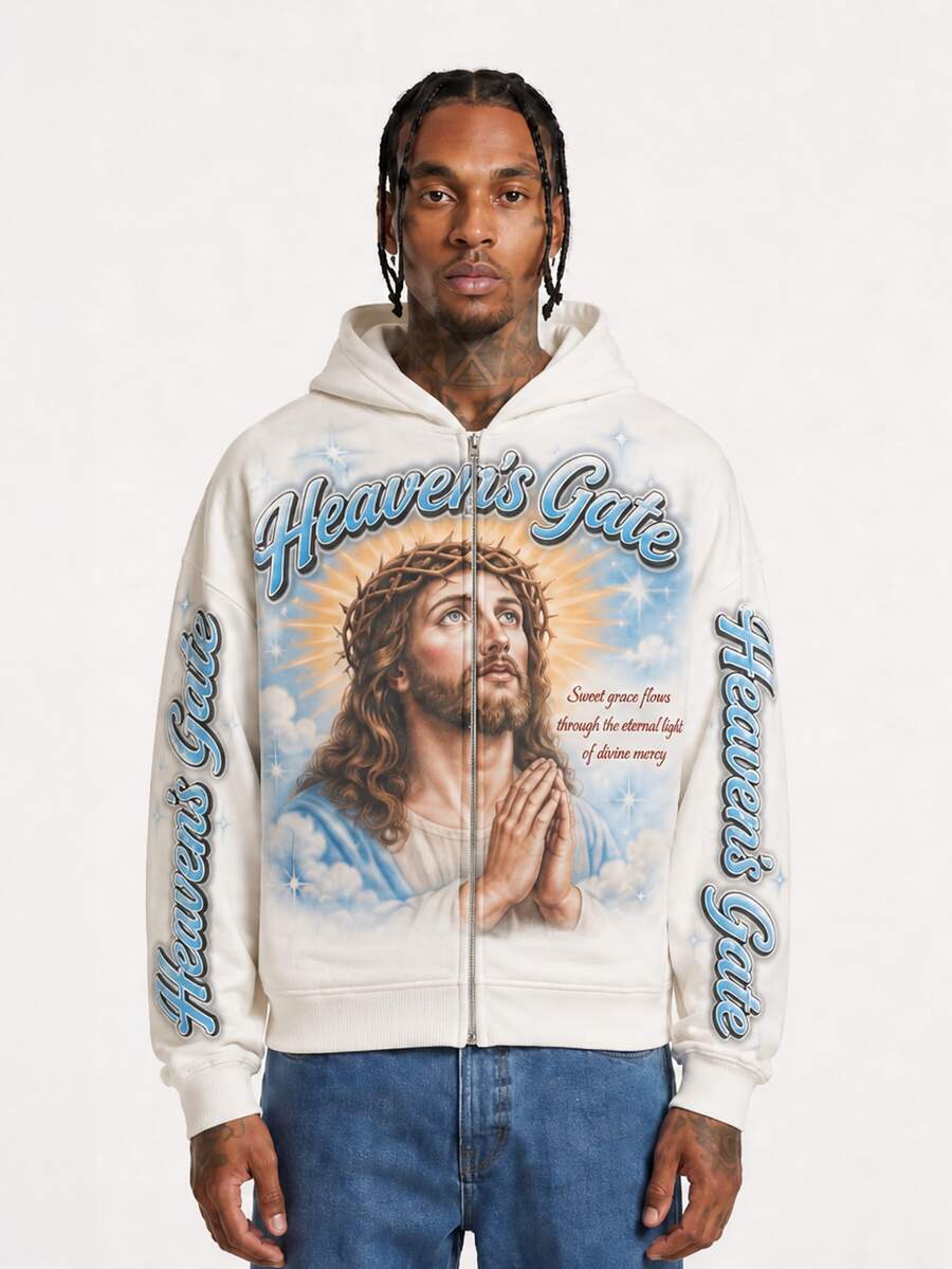 Men's American Portrait Sweatshirt Hoodie Sweatshirt With Letter Print - Multicolor - View 1