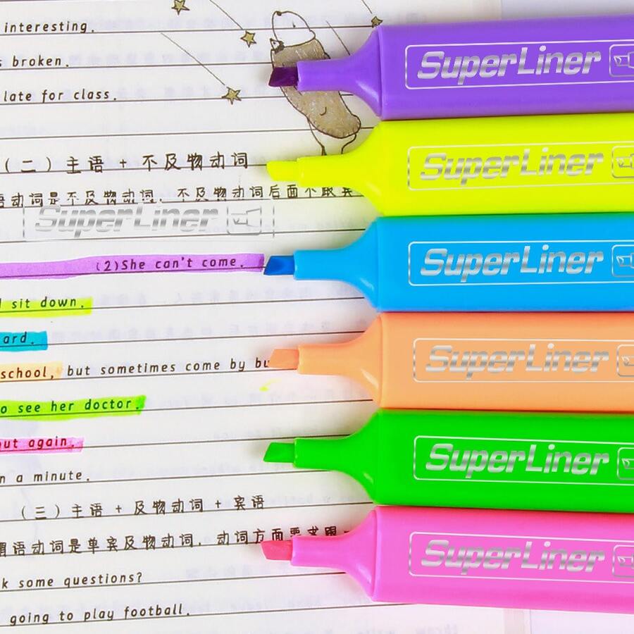 4/6pcs Assorted Fluorescent & Pastel Chisel Tip Highlighter Set, Quick-Drying, No Bleed, Odorless, 1-4mm Line Width, With Portable Clip, Suitable For Journaling, Note-Taking, School And Office Supplies, Back To School Essential - Single-tip Highlighter - View 1