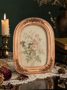 1 Peça Porta-Retrato Oval Vintage em Ouro Rosado, Moldura de Foto Barroca Ornamentada com Flores em Resina, Suporte de Foto Antigo Vitoriano para Mesa, Casamento, Retrato de Família, Penteadeira, Estante, Escrivaninha, Decoração de Sala de Estar e Quarto, Presente de Inauguração de Casa Estilo Francês - A - Visão 8