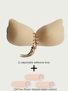 One Drawstring Adjustable Winged Self-Adhesive Bra (Includes 30 Nipple Covers), A Seamless Push-Up Bra For Backless Dresses. - Multicolor - View 14