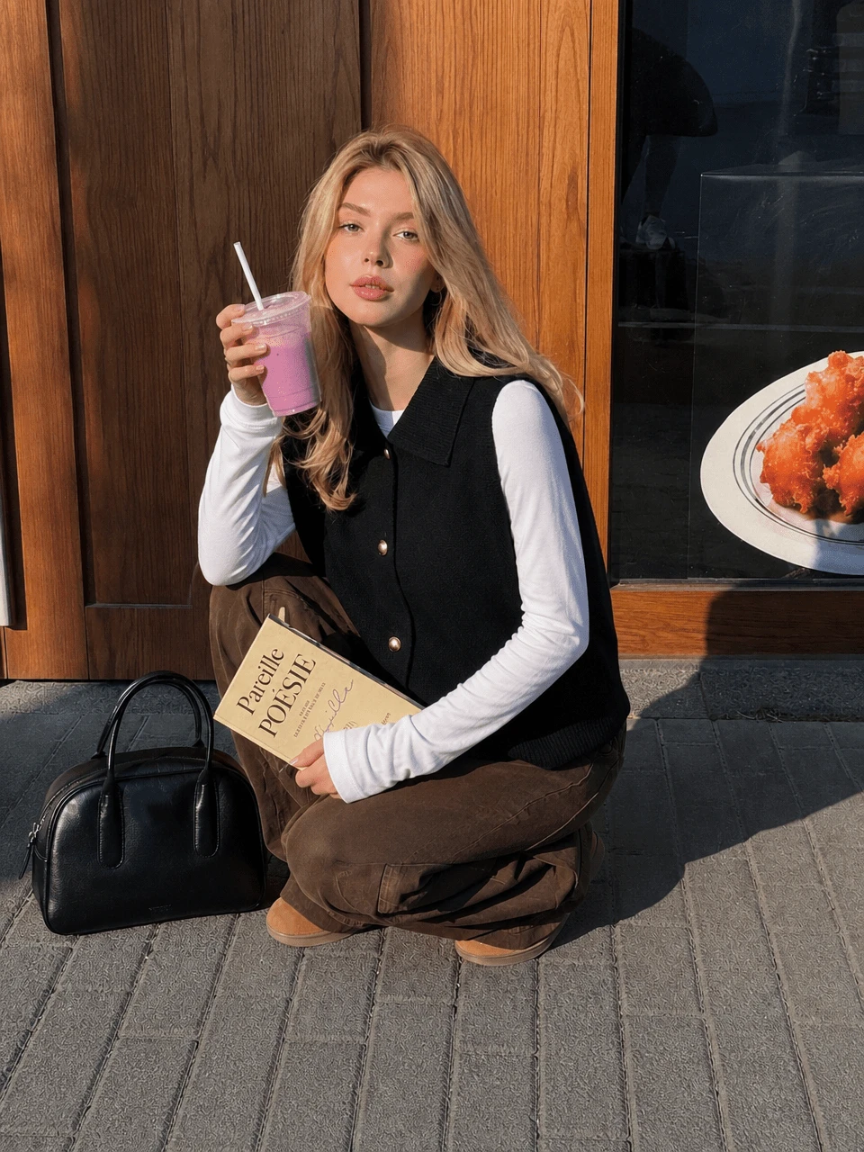 Women's Autumn/Winter Solid Color Lapel Knit Cardigan Vest, Minimalist Casual Sweater Top, Versatile Style - Black - View 1