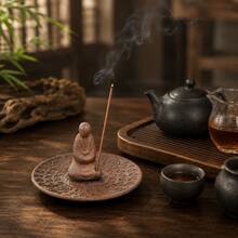 Vintage Coarse Ceramic Embossed Lotus Buddha Incense Holder, New Chinese Zen Meditation Monk Incense Tray, Home Tea Room Quiet Incense Burner, Wabi-Sabi Style Desktop Tea Table Aromatherapy Decor, Entryway Living Room Chinese Style Decorative Craft, Home Incense Storage Tray, Elegant Holiday Gift For Elders And Friends, Creative Gift - 1pc Zazen Incense Burner + Ceramic + 100g + 9.5*6cm - View 6