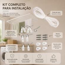 Varal de Teto Suspenso 140cm Aço Reforçado até 13kg com Kit de Instalação para Lavanderia Maxeb - A - Visão 8