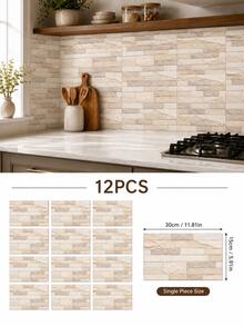 SUPSTICKER 12片加厚水晶石磚牆貼，自黏防水防濺貼紙，4款花色，15x30cm，適用廚房與浴室 - 12pcs - 查看 13