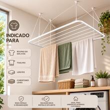 Varal de Teto Suspenso 140cm Aço Reforçado até 13kg com Kit de Instalação para Lavanderia Maxeb - A - Visão 4