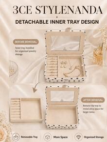 3CE Sanxi Jade Polka Dot Jewelry Box, 22*17cm, Synthetic Leather Surface, Interior Protection For Storing Jewelry, Suitable For Home Storage And Travel Organization - Multicolor - View 8