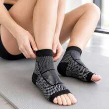 2 Pairs Arch Support & Stability Ankle Compression Socks, Breathable Elastic Arch Pads, Suitable For Daily Wear, Ankle Support Compression Foot Sleeves, Open Toe Design For Fitness And Outdoor Activities - Black - View 1