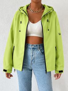 Jaket Olahraga Wanita Warna Hijau Neon, Kardigan Kasual dengan Resleting, Cocok untuk Dipakai di Musim Gugur - Hijau - View 1