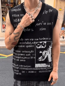 ANDREILEE 春夏男士中性街頭風百搭休閒通勤 V 領無袖寬鬆針織背心套頭毛衣 返校季 - 黑色 - 查看 3