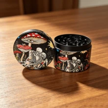 1PC Mysterious Jungle Skull Mushroom Print 4-Layer Grinder, 50MM Detachable Metal Herb Grinder, Personalized Portable Grinding Tool, Smoking Accessories - View 2