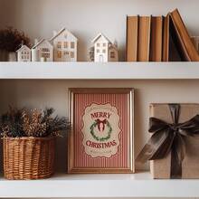 Set Of 1 Vintage Christmas Candy Cane Canvas Wall Art | Traditional Holiday Decor For Living Room Frameless/Framed - A - View 9