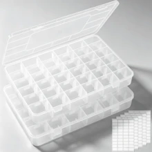 Pack Contains 2 Sorting Storage Boxes With 36 Compartments Each. Equipped With Movable Partition Boards And 5 Label Sticker Sheets, Ideal Storage Holder For Beads, Handmade Supplies And Assorted Jewellery Pieces. - 2 Pieces - View 1