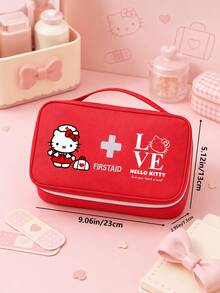 SANRIO 1Pc Hello Kitty Print Medical Bag,Portable Multiple Pockets First Aid Organizer With Handle,Zipper Travel Storage Pouch For Home,Outdoor & Daily Use - Multicolor - View 5