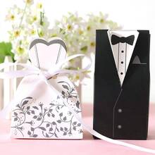 2 Set (Masing-masing 50 pcs) Gaun Pesta Pernikahan, Jas Ekor, Pengantin Wanita, dan Kotak Permen - Hitam dan Putih - View 9
