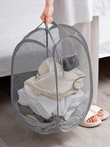 1pc Large Capacity Foldable Mesh Laundry Basket, Solid Color Polyester Mesh Large Laundry Basket, Solid Color Laundry Basket, For Clothing Storage, Miscellaneous Storage, Home Use Dresses, Pants, Shoes, Jeans, Boots, Skirts - Grey - View 5