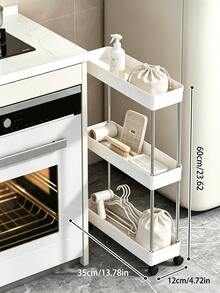 2/3/4-Tier Portable Storage Cart, Suitable For Narrow Spaces, 13cm Wide, Hollow Drainage Design, With Movable Casters And Drainage Mesh, Metal Tube Mobile Kitchen Storage Rack, Room Decor Storage Shelf Organizer, Kitchen Essential - Multicolor - View 4