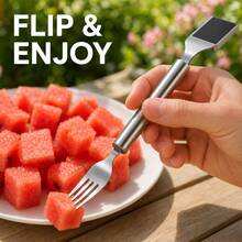 Stainless Steel Dual-Head Melon Slicer, Cube Cutting With Fruit Fork, Universal For Melon And Fruit, No Cutting Board Needed, Portable And Easy To Clean - Multicolor - View 9