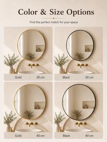 Matte Black/Gold Frame Round Mirror, Fashion Round Vanity Mirror, Suitable For Bathroom/Entryway/Bedroom/Living Room/Vanity, Rustic Home Decor, Autumn Soft Furnishing, Makeup Storage, Bathroom Accessories, Back To School Essentials - 40cm/15.75inch - View 7