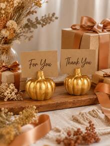 2 Pieces Pumpkin Place Card Holder Set, Gold Fall Tabletop Stands For Guest Names, Reserved Signs, Menu Cards And Photos, Harvest Wedding, Thanksgiving And Seasonal Home Decor - Multiple Styles - View 1