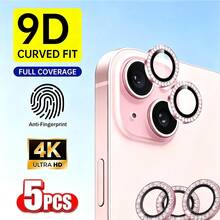 Yezodawee 5片裝粉色鑽石相機鏡頭保護膜，相容 iPhone 15/15 Plus，亮面金屬鑽石環，9H 硬度防刮保護膜，合金材質，9H 硬度相機螢幕保護膜，時尚配件，適用於手機殼，生日，送給家人和朋友的禮物，亮晶晶水晶，鏡頭保護膜，手機配件 - 5pcs - 查看 15