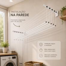 Varal de teto aço branco grande 100cm x 38cm 15kg 5 varetas resistente reforçado + kit de instalação - A - Visão 7