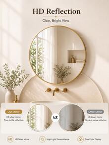 Matte Black/Gold Frame Round Mirror, Fashionable Circular Vanity Mirror, Suitable For Bathroom/Entryway/Bedroom/Living Room/Dressing Table, Pastoral Home Decor, Autumn Soft Furnishing, Makeup Storage, Bathroom Accessories, Back To School Essential - 30cm/11.81inch - View 4