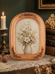 1 Peça Porta-Retrato Oval Vintage em Ouro Rosado, Moldura de Foto Barroca Ornamentada com Flores em Resina, Suporte de Foto Antigo Vitoriano para Mesa, Casamento, Retrato de Família, Penteadeira, Estante, Escrivaninha, Decoração de Sala de Estar e Quarto, Presente de Inauguração de Casa Estilo Francês - A - Visão 7