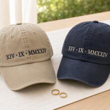 1pc Personalized Roman Numeral Date Embroidered Distressed Baseball Cap, Vintage Washed Cotton Adjustable Strap Design, Minimalist Casual Custom Sun Hat, Couple Anniversary Gift, Wedding Anniversary Birthday Present, Christmas Gift - Multicolor 4 - View 8