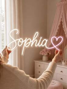 Custom Name Heart Neon Sign Personalised LED Light Up Wall Art Cute Pink Warm Light Decor Birthday Baby Shower Gift For Girls Room Nursery - Multi-color 12 - View 6