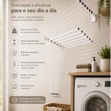 Varal de teto aço branco grande 100cm x 38cm 15kg 5 varetas resistente reforçado + kit de instalação - A - Visão 6