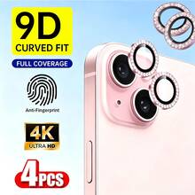 Yezodawee 4件組粉色鑽石相機鏡頭保護貼，相容 iPhone 15/15 Plus，亮面金屬鑽石環，9H 硬度防刮保護貼，合金材質，9H 硬度相機螢幕保護貼，時尚配件，可搭配手機殼，生日禮物，送給家人與朋友，亮晶晶水晶，鏡頭保護貼，手機配件 - 粉色 - 查看 23