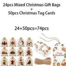 56/62/74pcs Christmas Burlap Gift Bags With Drawstring(With Tags), Grid ...