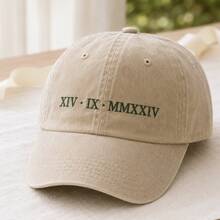 1pc Personalized Roman Numeral Date Embroidered Distressed Baseball Cap, Vintage Washed Cotton Adjustable Strap Design, Minimalist Casual Custom Sun Hat, Couple Anniversary Gift, Wedding Anniversary Birthday Present, Christmas Gift - Multicolor 4 - View 3