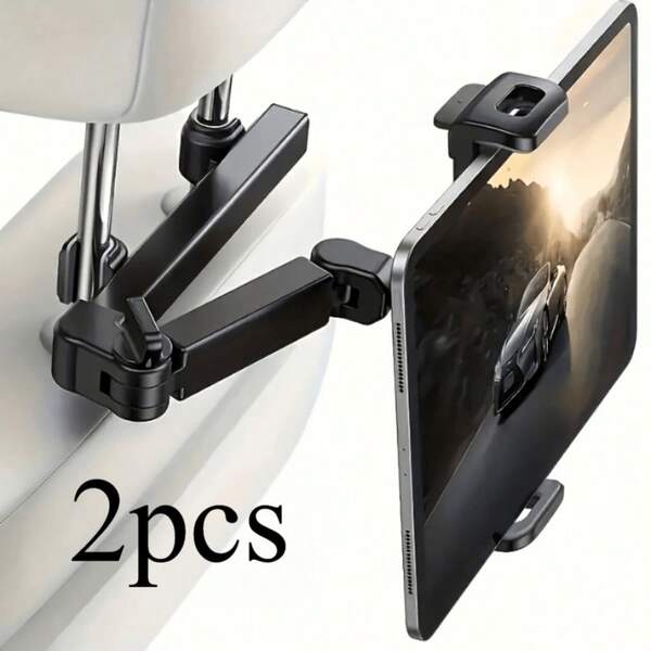 2pcs, Foldable Telescopic 360° Rotating Car Headrest Tablet Holder, Stable Anti-Shake Adjustable Car Rear Seat Phone Holder, Quick Release Four-Corner Protection Car Phone Holder - Foldable Telescopic Design, Stable And Anti-Shake, Four-Corner Soft Rubber Protection, Compatible With Phones And Tablets, Suitable For Car Rear Seat Movie Watching, Office Work. 360° Rotating Car Rear Seat Phone Holder, Stable Anti-Slip Car Phone Holder For Calls, Durable Car Entertainment Accessories, Anti-Scratch Phone Protection Movie Watching Accessories, Easy Installation Quick Release Self-Driving Modification Men's Tools, Random Style.