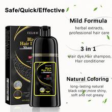 EELHOE 500ml Black Hair Dye Shampoo 3-In-1 - Ammonia-Free Natural Herbal Formula With Polygonum Multiflorum & Ginger, Moisturizing & Long-Lasting - Unisex 16.90oz, Instant Dissolve For Christmas/New Year Gifts - 黑色 - 查看 7