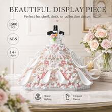 1500PCS White Wedding Dress Building Block Set, Floral Gown Brick Display Model, Elegant Dress Desktop Decor, Adult Collectible Building Set - Wedding Dress Building Blocks - View 7
