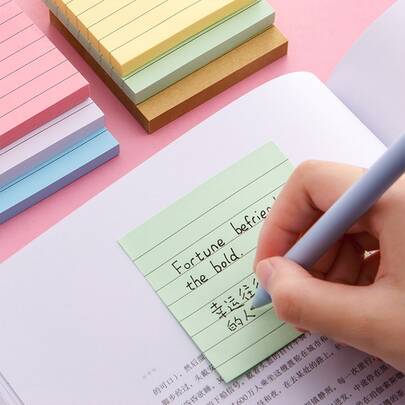 6pcs Set Student Striped Cartoon Office Memo Sticky Notes, Cute Striped Lined Memo Pad, Tearable Self-Adhesive Reusable Stickers, Learning Supplies, Office Supplies, Home Supplies, Office Box Learning Supplies
