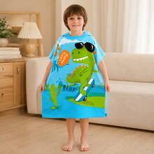 nerd hunters Kids Hooded Poncho Towel - Skateboarding Dinosaur - 彩色 - 查看 4