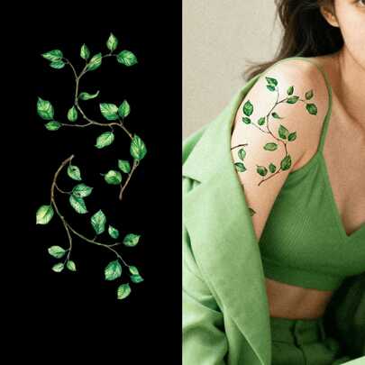 1 Sheet Green Leaves Tattoo Waterproof Sweat Disposable Tattoo Sticker Flowerbow Temporary Tattoo Sticker