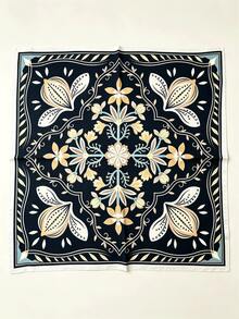1pc Vintage Style Women's Fashion 70cm Square Scarf, Breathable Silk Scarf For Daily Wear, Headscarf, Scarf Accessory - Blue - View 4