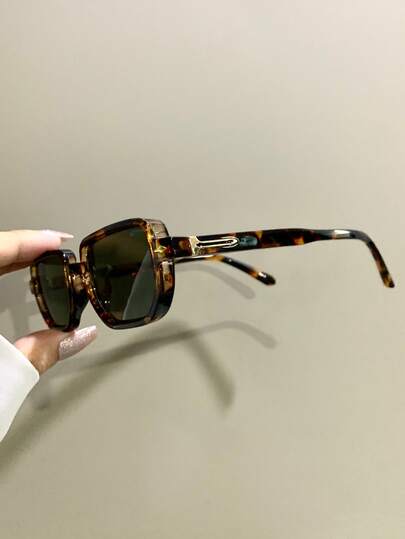 Narrow Rectangle Glasses, Retro Casual Punk Eyeglasses With Rice Nails, Metal Hinges, Women's And Men's